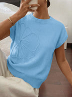 Saodimallsu Womens Short Sleeve Trendy Floral Pullover Sweaters