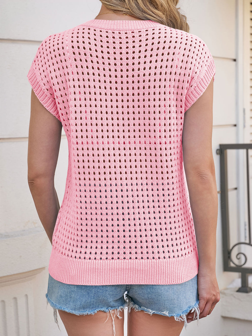 Saodimallsu Womens Summer Crochet Cap Sleeve Sweater Tops