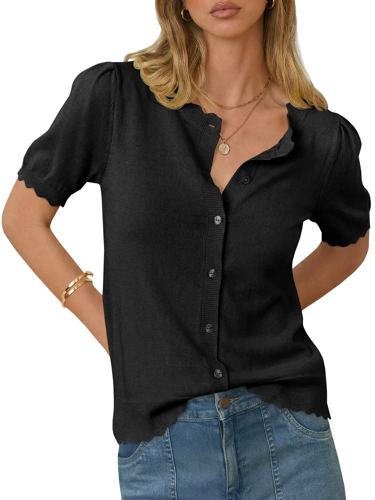 Saodimallsu Womens Puff Short Sleeve Cardigans