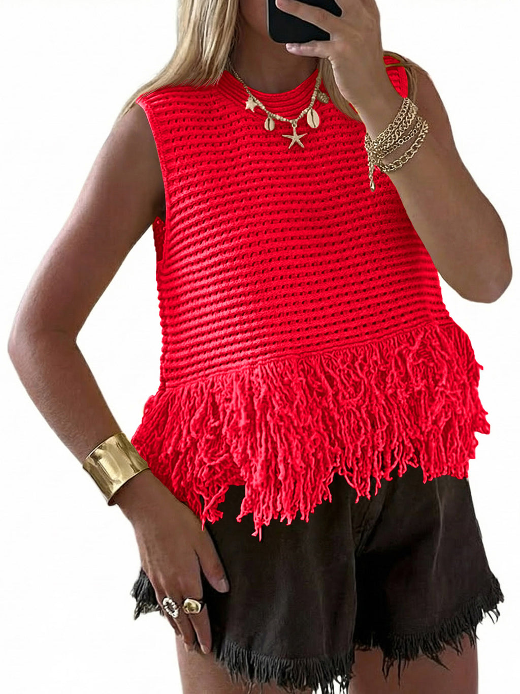 Saodimallsu Women Boho Crochet Knit Tank Top