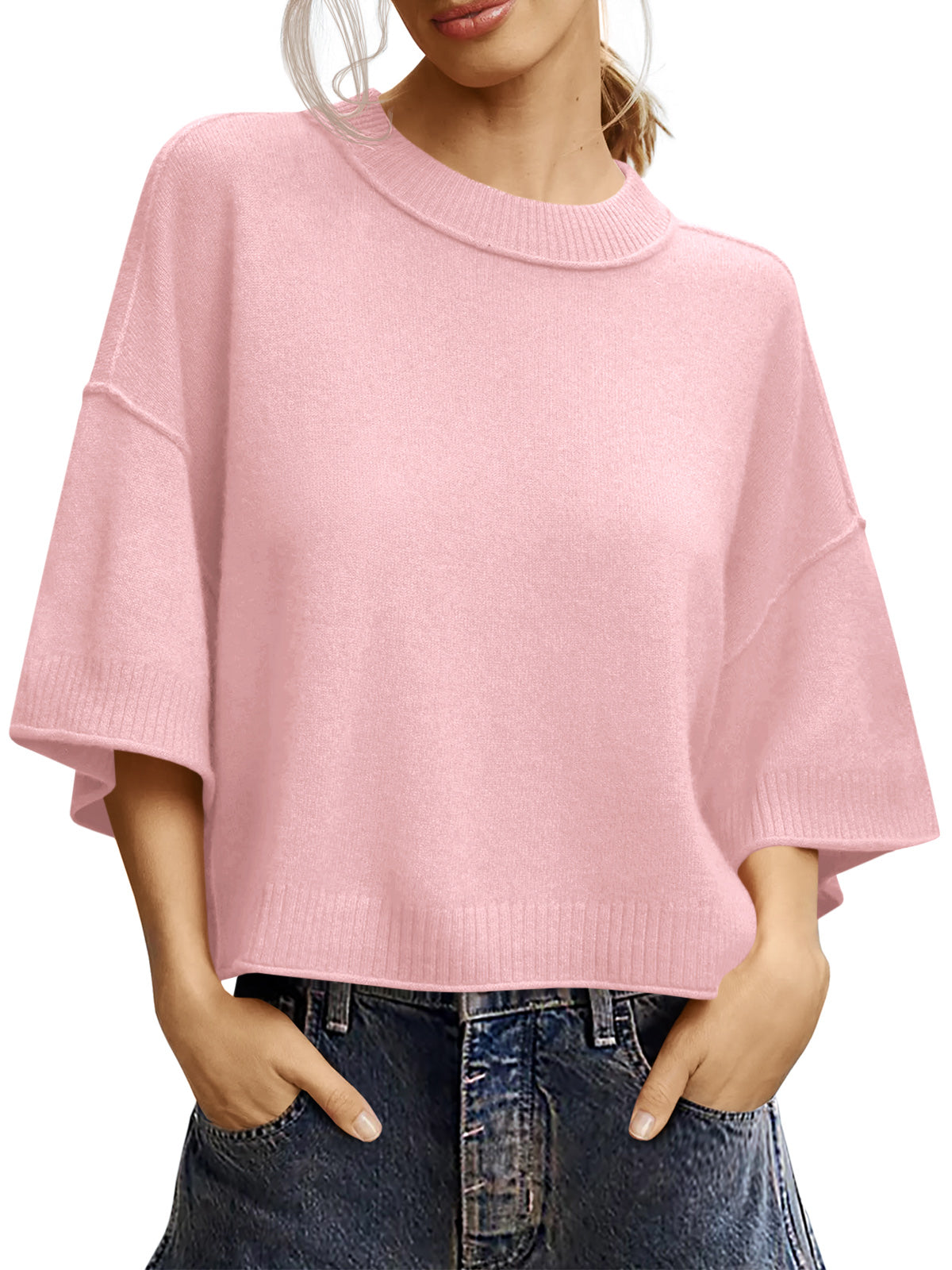 Saodimallsu Womens Oversized Cropped Sweater