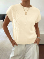 Saodimallsu Womens Short Sleeve Trendy Floral Pullover Sweaters