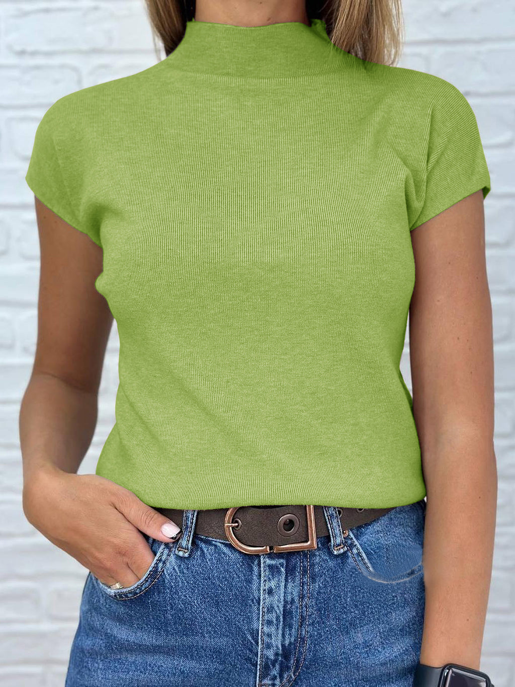 Saodimallsu Womens Mock Neck Short Sleeve Sweater
