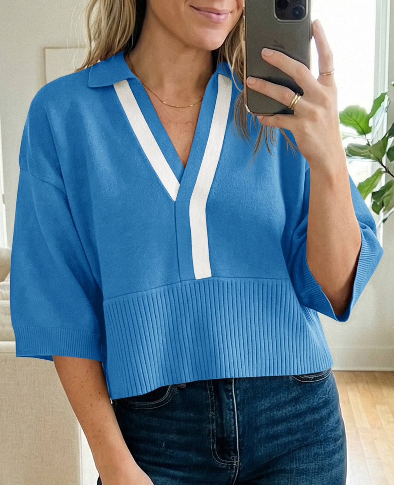 Saodimallsu Womens Color Block V Neck Sweater
