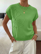 Saodimallsu Womens Short Sleeve Trendy Floral Pullover Sweaters