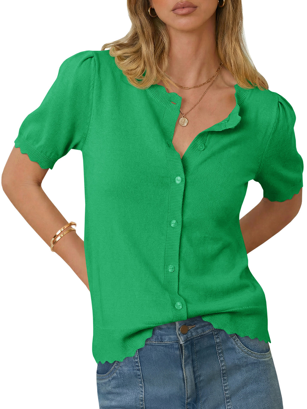 Saodimallsu Womens Puff Short Sleeve Cardigans