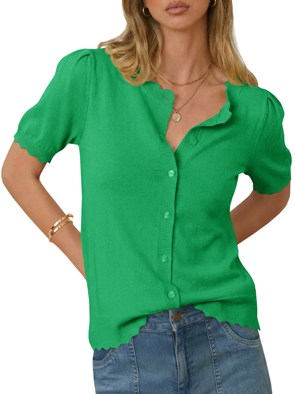 Saodimallsu Womens Puff Short Sleeve Cardigans