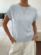 Saodimallsu Womens Short Sleeve Trendy Floral Pullover Sweaters