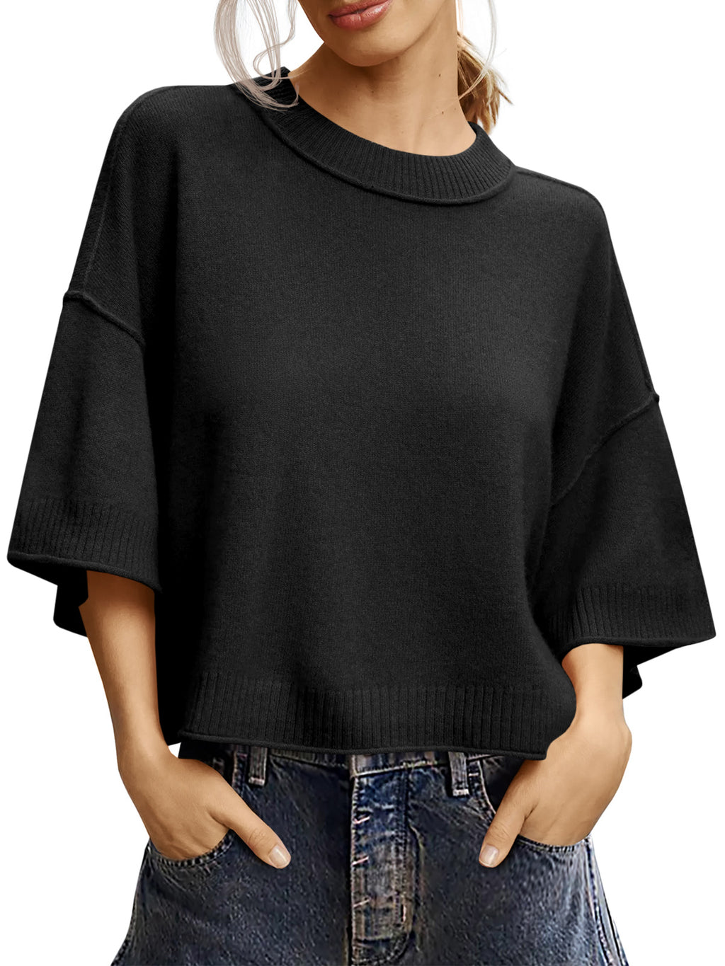 Saodimallsu Womens Oversized Cropped Sweater