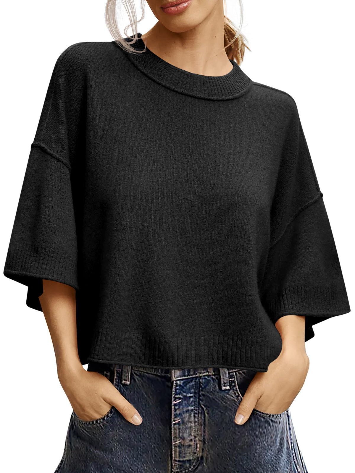 Saodimallsu Womens Oversized Cropped Sweater