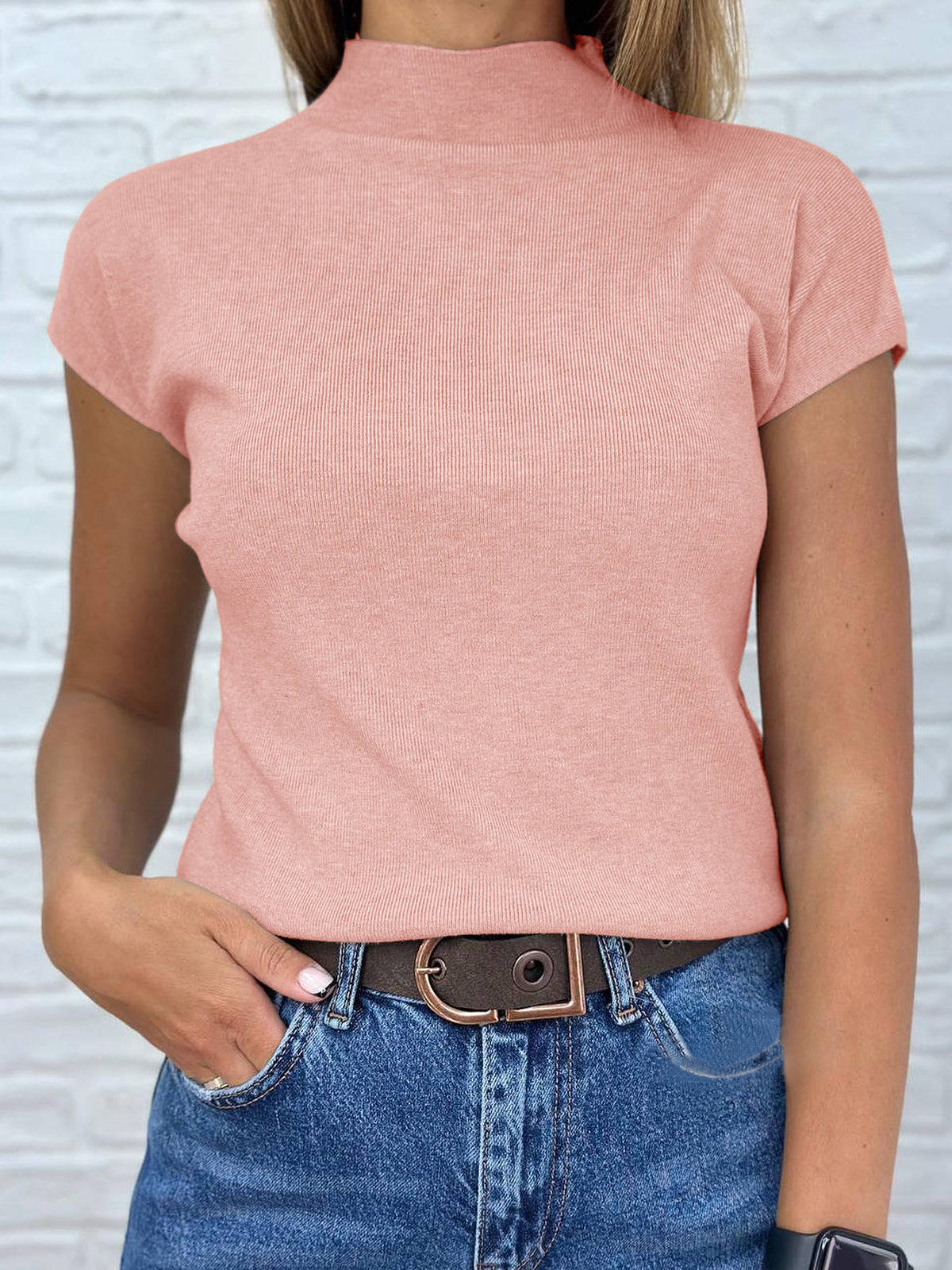 Saodimallsu Womens Mock Neck Short Sleeve Sweater