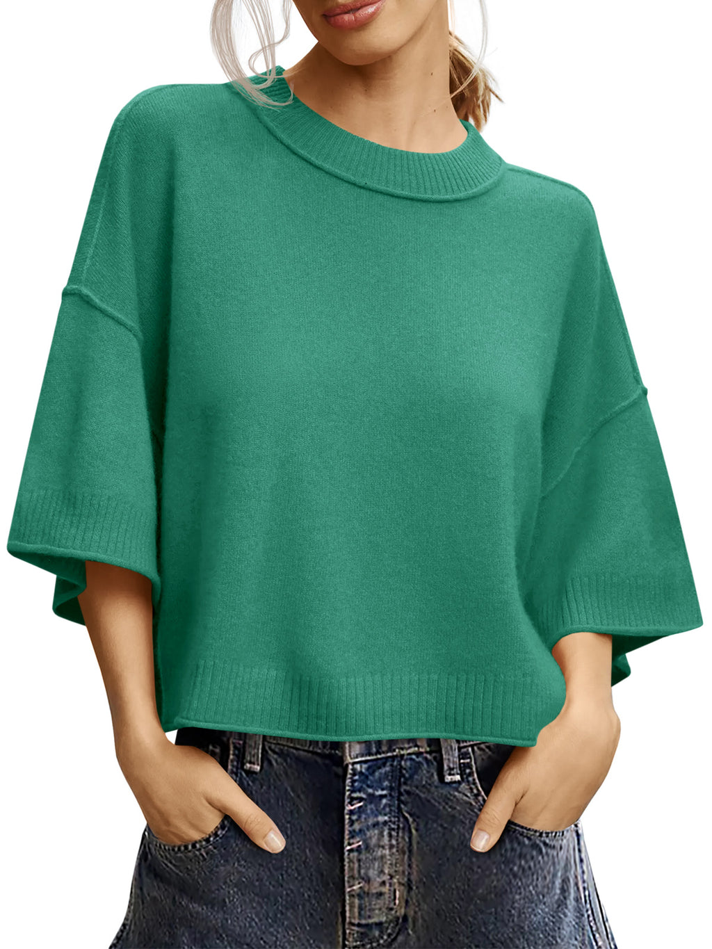 Saodimallsu Womens Oversized Cropped Sweater