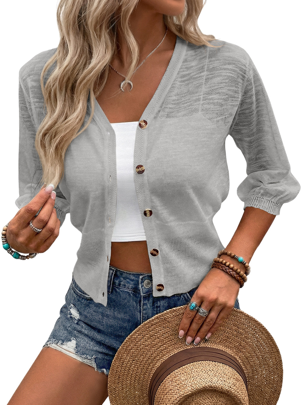 Saodimallsu Womens Short Sleeve Sheer Cardigans