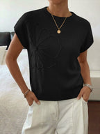 Saodimallsu Womens Short Sleeve Trendy Floral Pullover Sweaters
