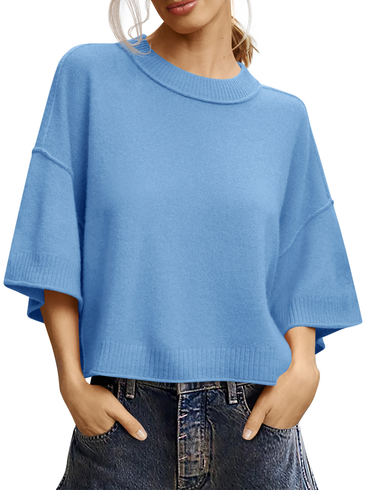 Saodimallsu Womens Oversized Cropped Sweater