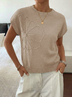 Saodimallsu Womens Short Sleeve Trendy Floral Pullover Sweaters