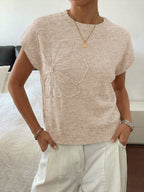 Saodimallsu Womens Short Sleeve Trendy Floral Pullover Sweaters