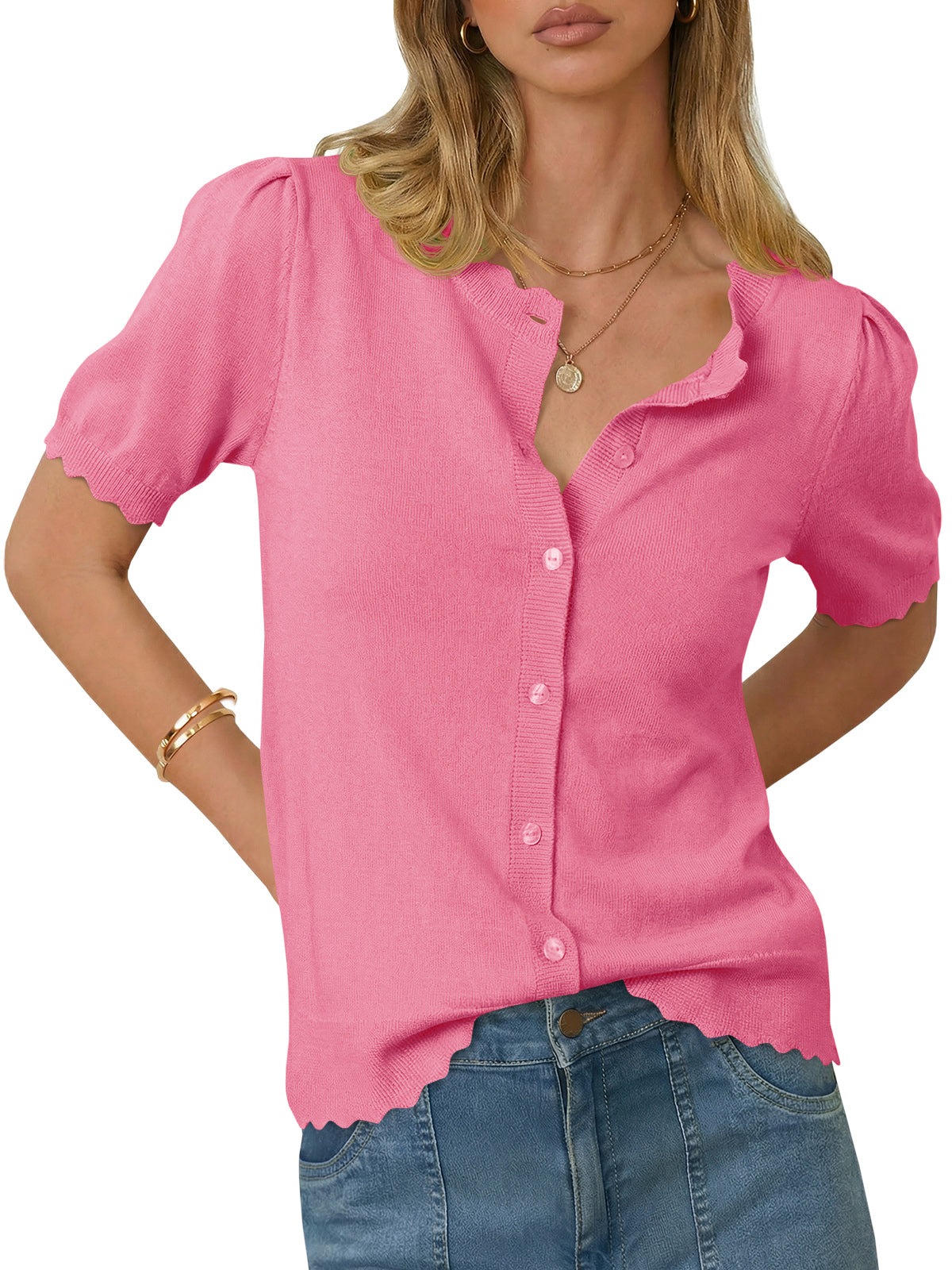 Saodimallsu Womens Puff Short Sleeve Cardigans