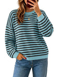 Saodimallsu Women Oversized Striped Crew Neck Pullover Sweater