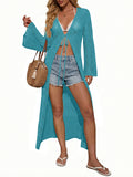 Saodimallsu Womens Tie Front Crochet Long Cardigans