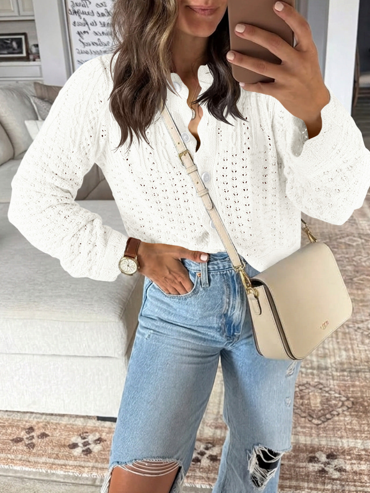 Saodimallsu Womens Crochet Cotton Knit Cardigans