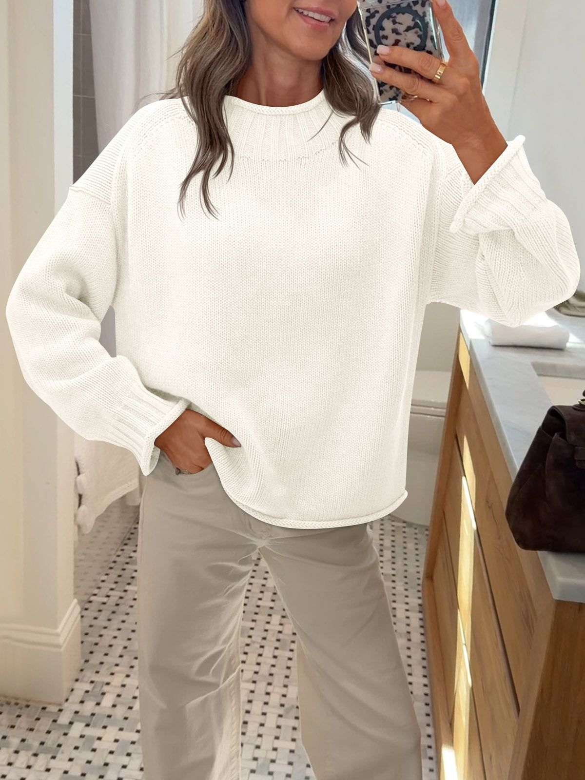 Saodimallsu Women Mock Neck Chunky Knit Tops
