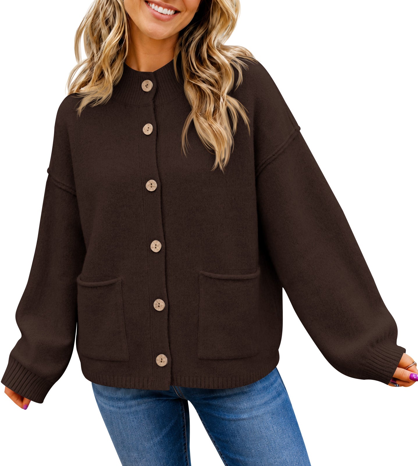 Saodimallsu Women Button-Up Knit Cardigan with Pockets