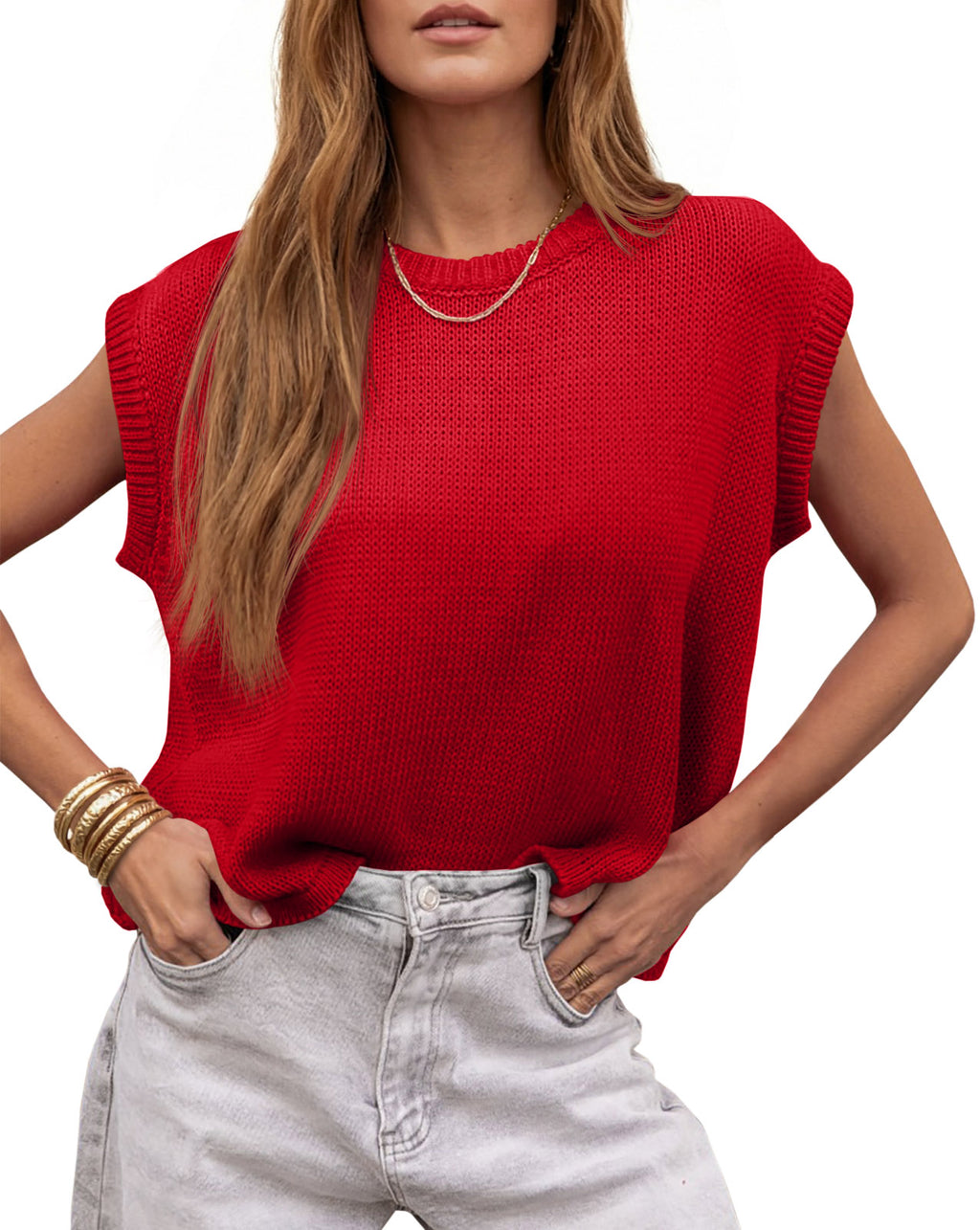 Saodimallsu Womens Crew Neck Cap Sleeve Vest