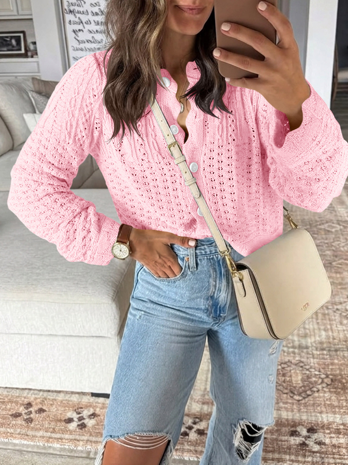 Saodimallsu Womens Crochet Cotton Knit Cardigans