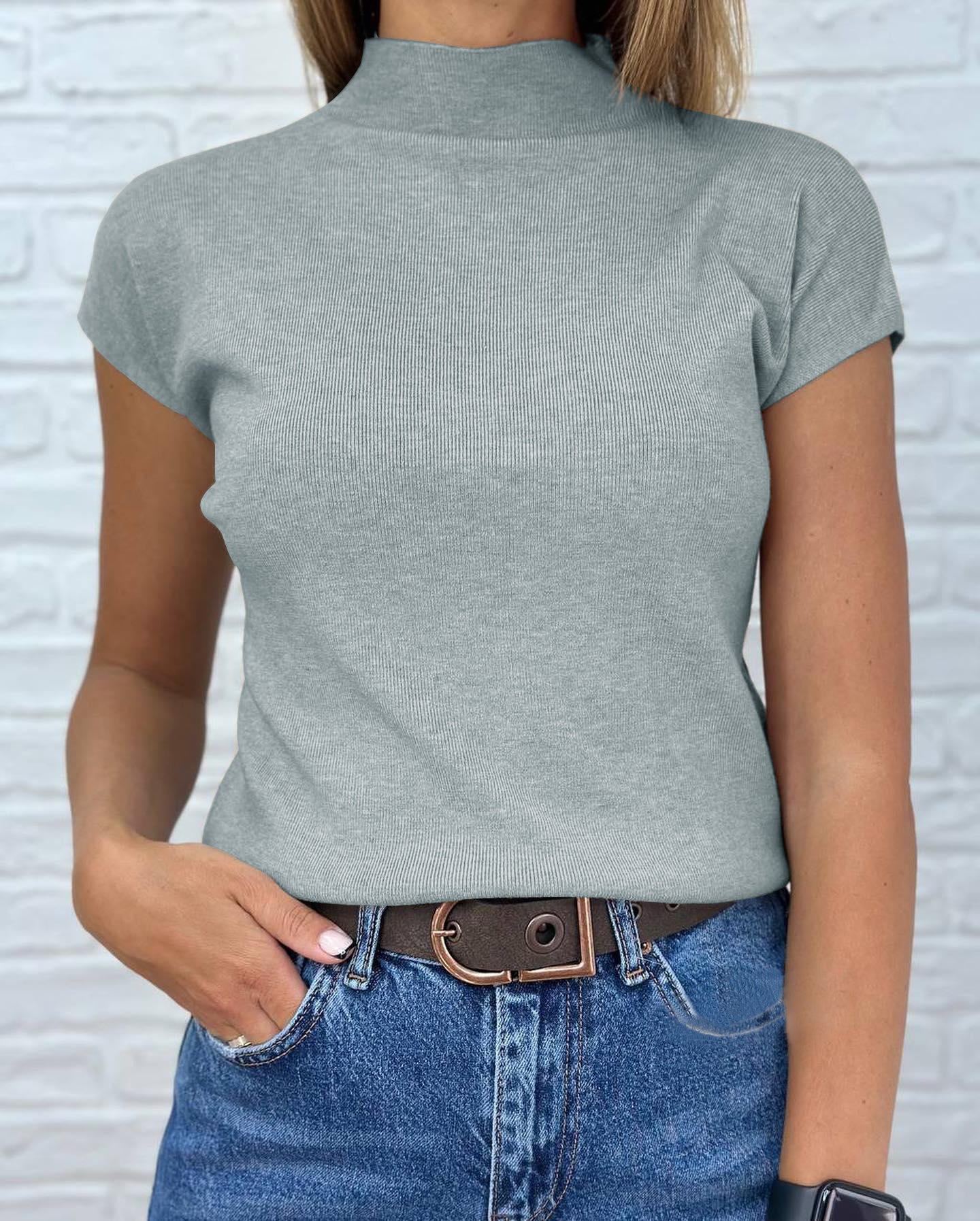 Saodimallsu Womens Mock Neck Short Sleeve Sweater