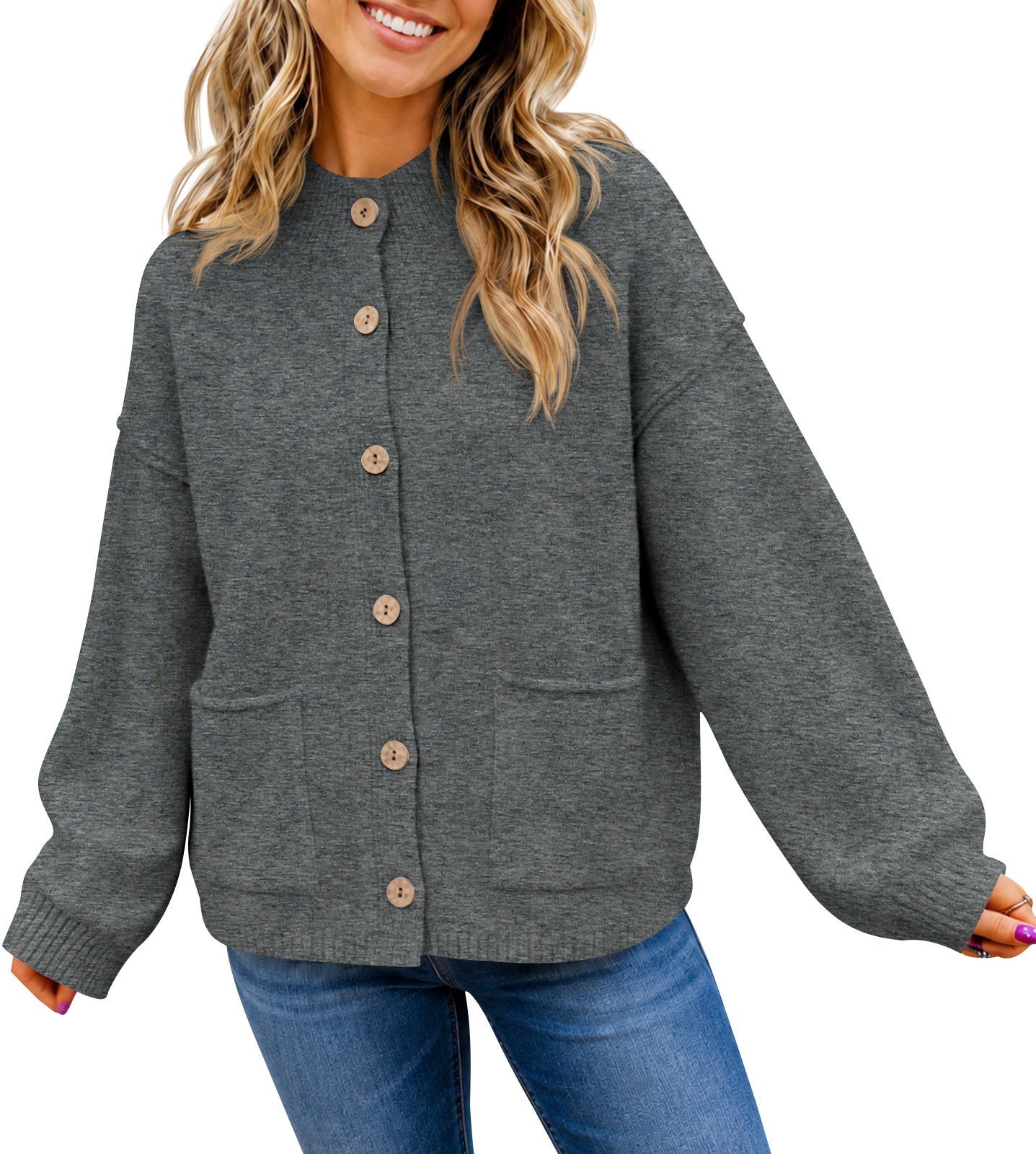 Saodimallsu Women Button-Up Knit Cardigan with Pockets
