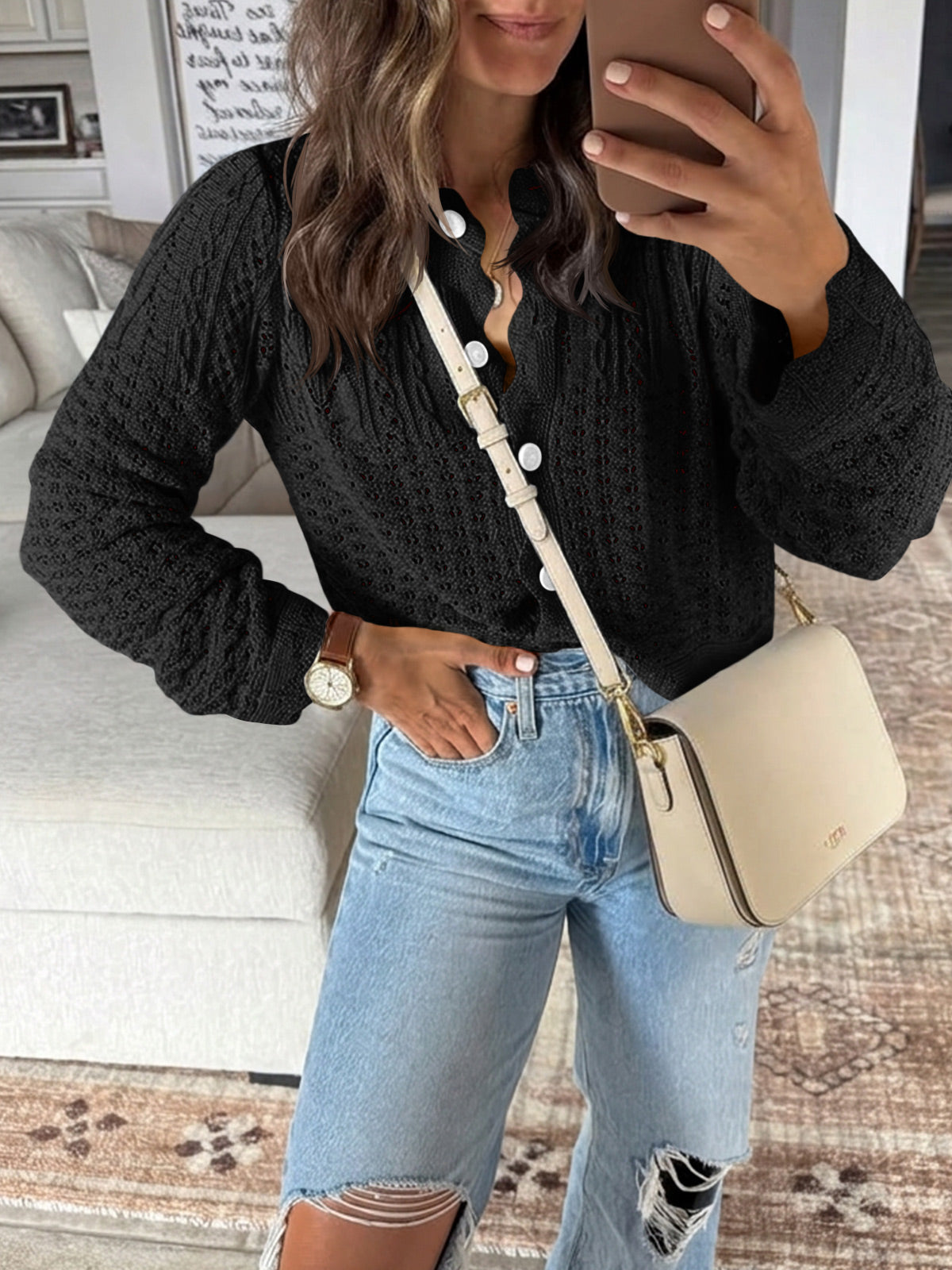 Saodimallsu Womens Crochet Cotton Knit Cardigans