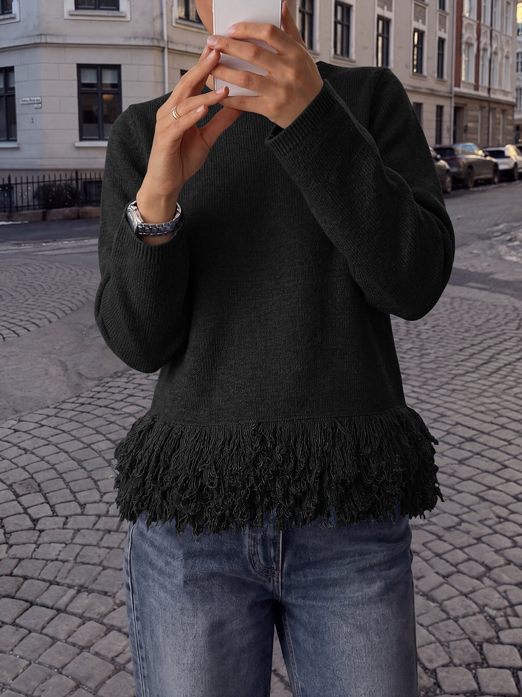 Saodimallsu Women Boho Fringe Knit Sweater