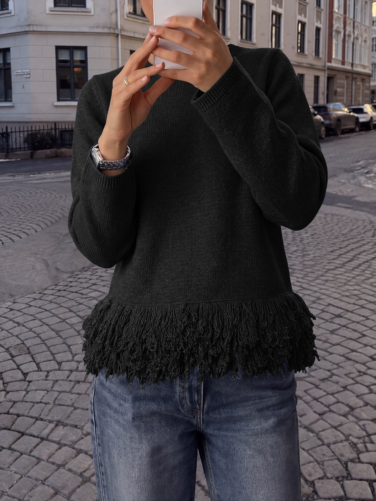 Saodimallsu Women Boho Fringe Knit Sweater