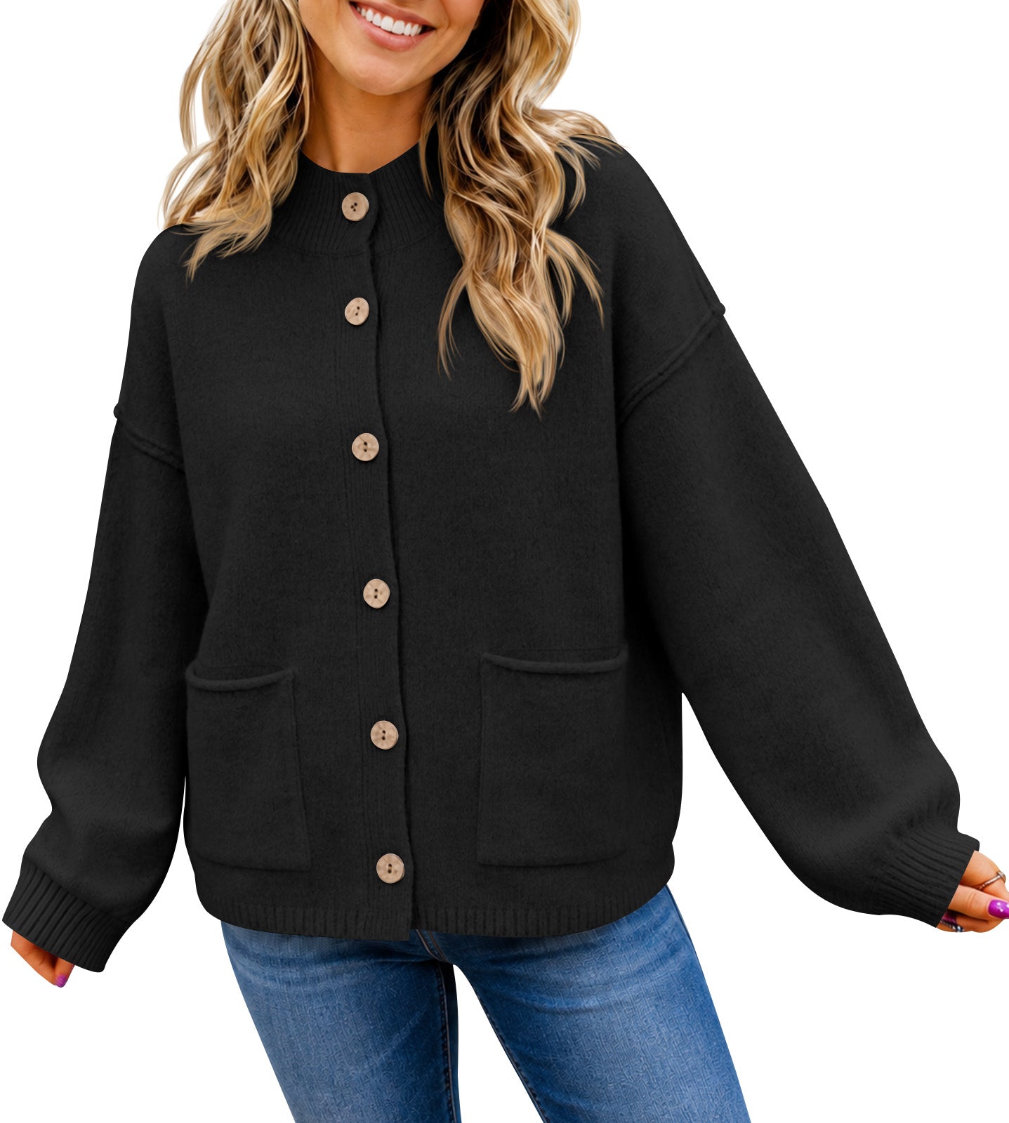 Saodimallsu Women Button-Up Knit Cardigan with Pockets