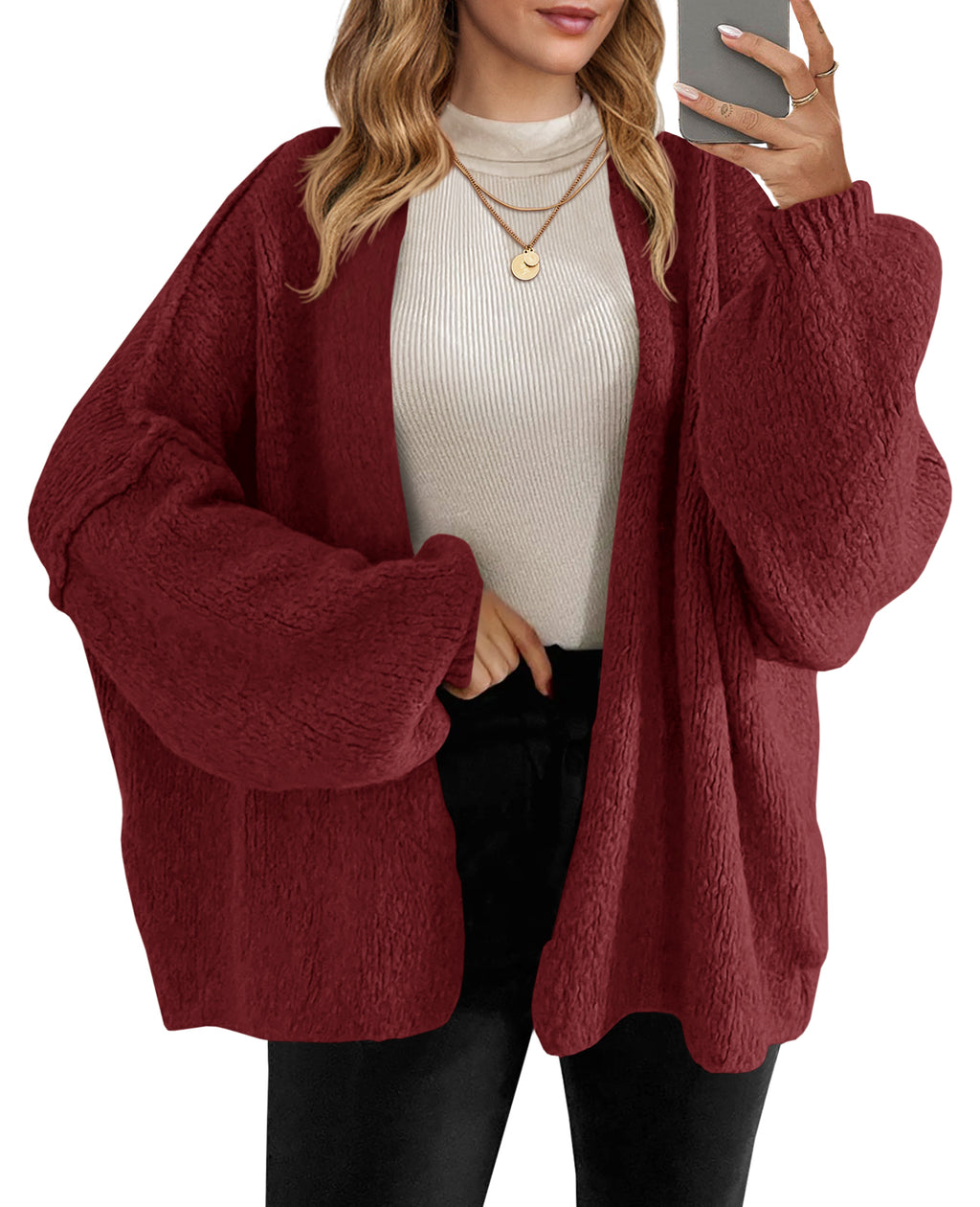 Saodimallsu Womens Lantern Sleeve Chunky Cardigan