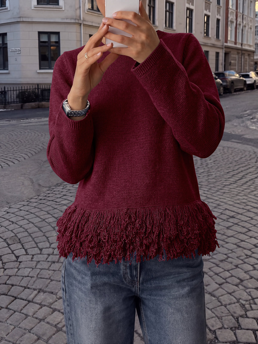Saodimallsu Women Boho Fringe Knit Sweater