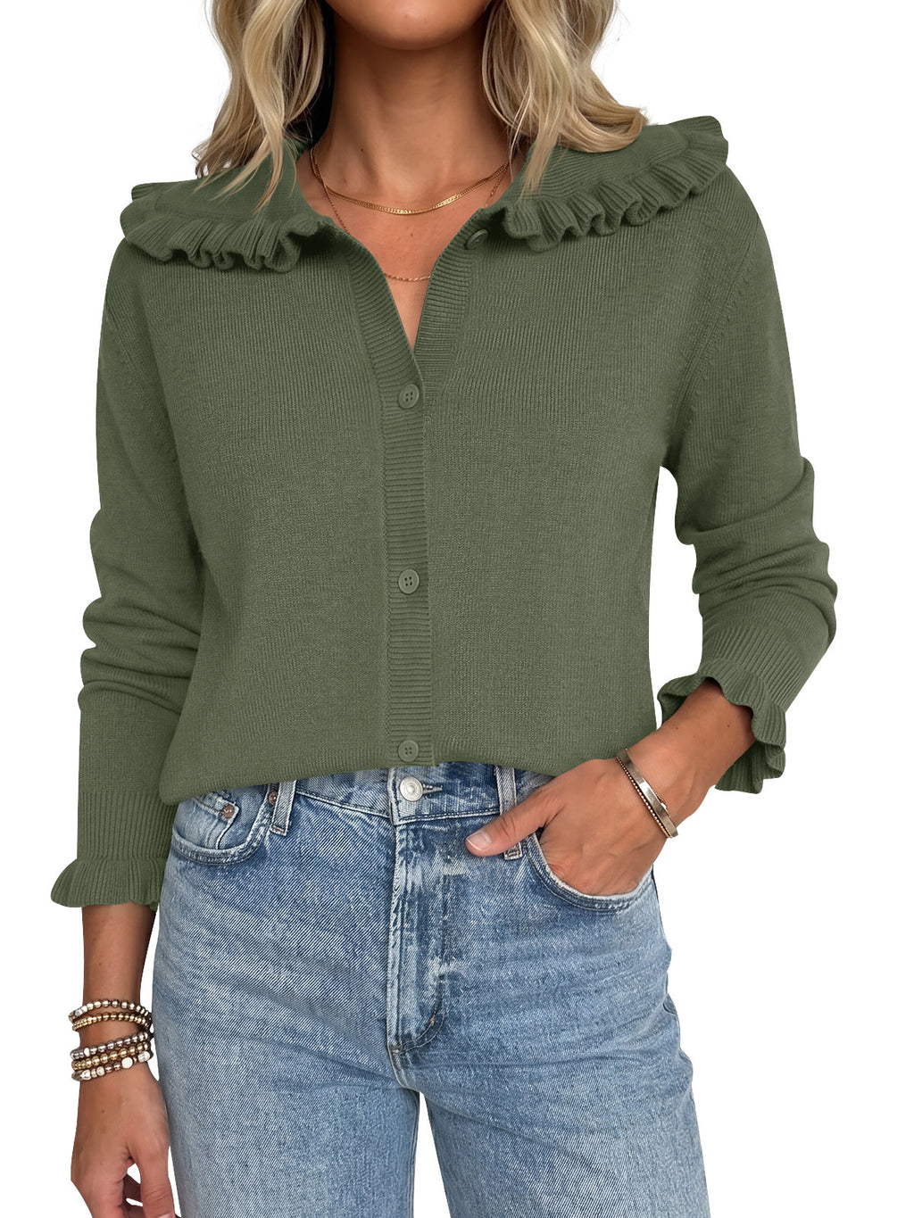 Saodimallsu Womens Ruffle Knit Cardigan