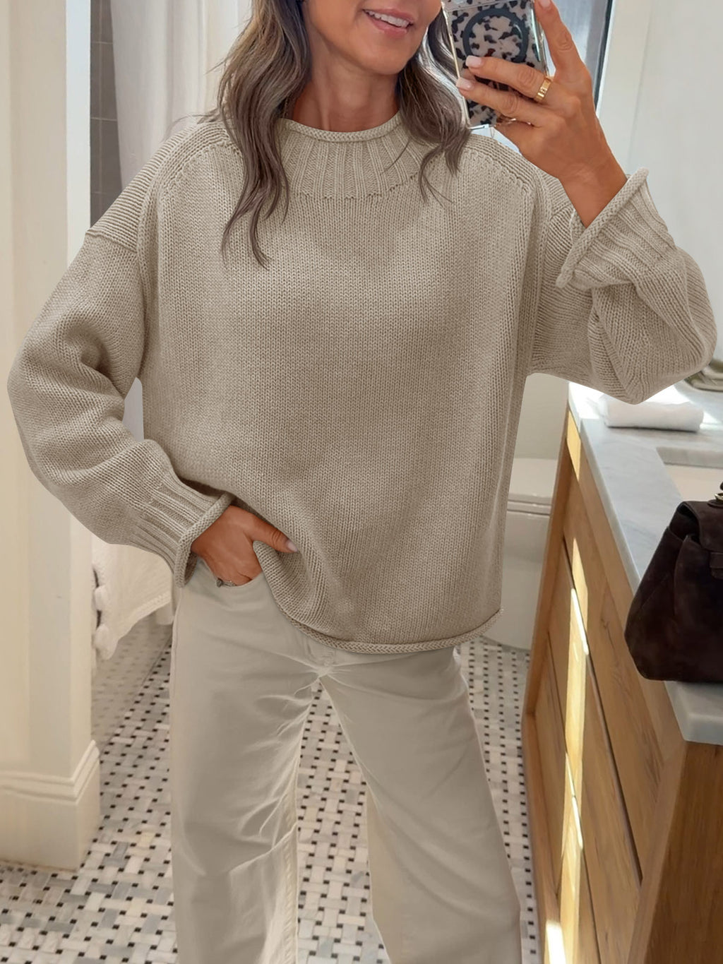 Saodimallsu Women Mock Neck Chunky Knit Tops