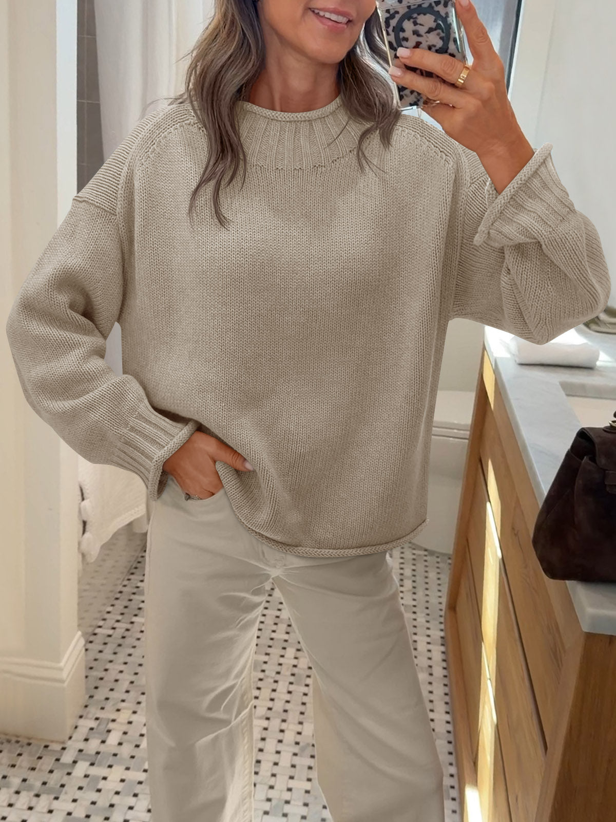 Saodimallsu Women Mock Neck Chunky Knit Tops