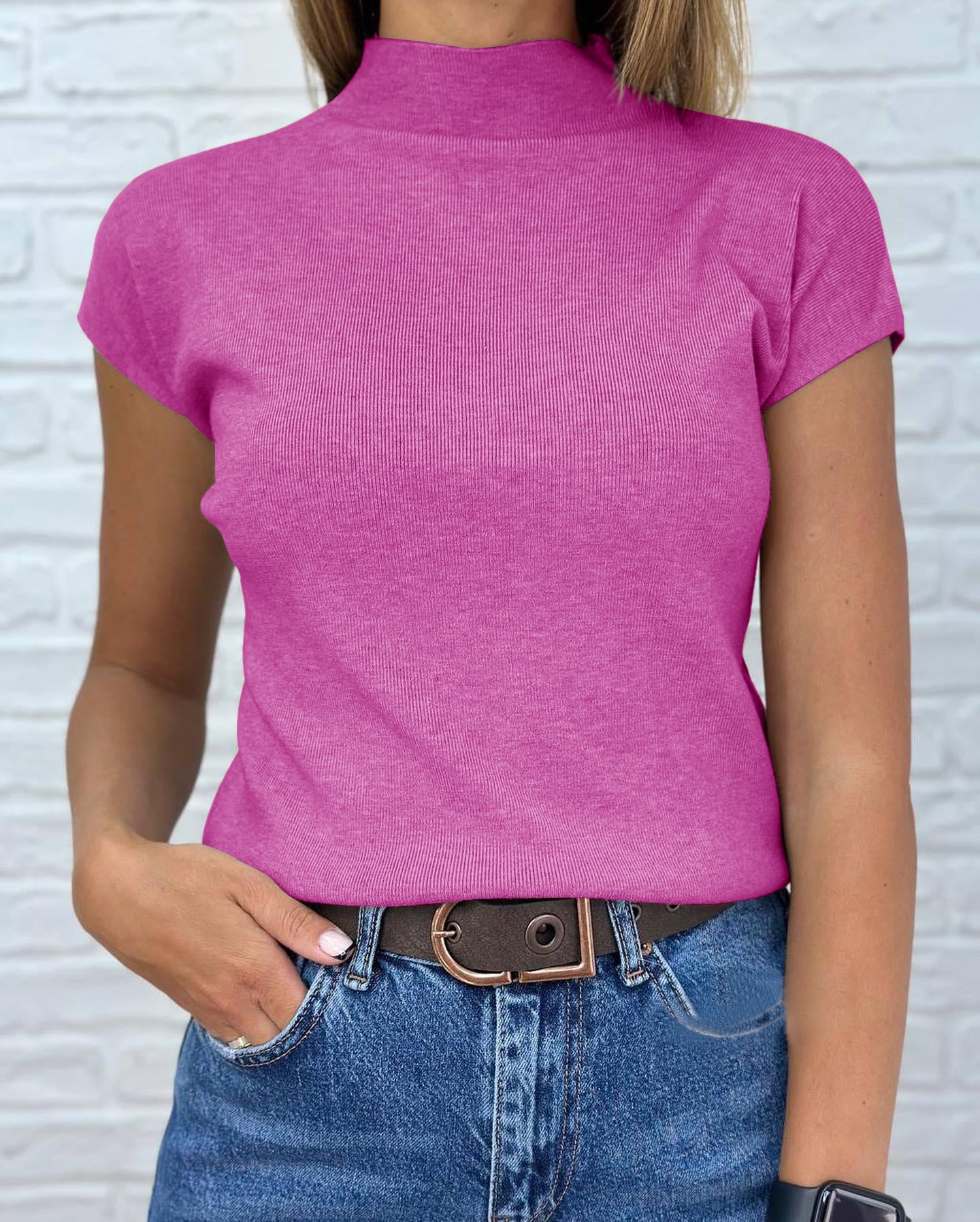 Saodimallsu Womens Mock Neck Short Sleeve Sweater