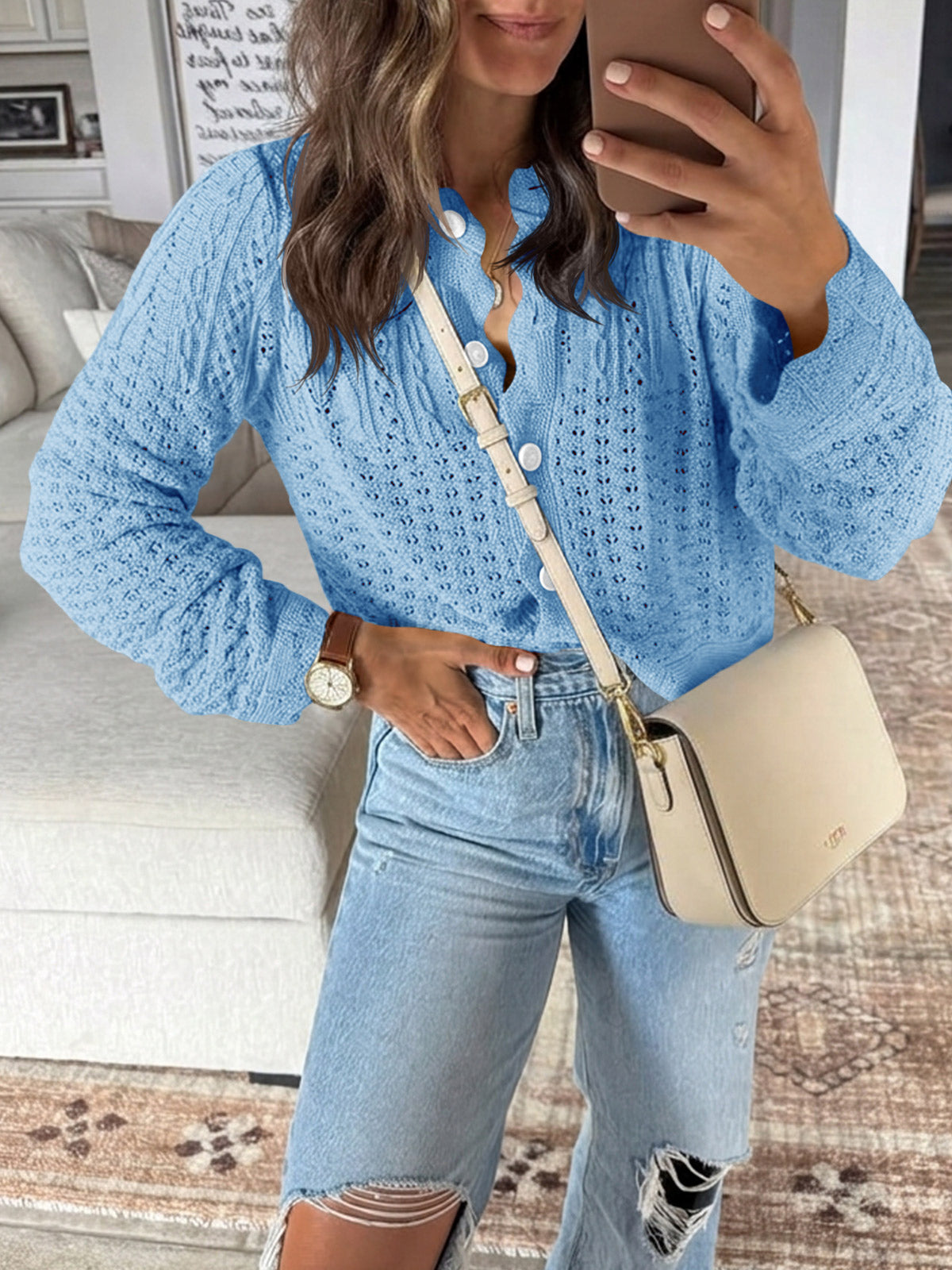 Saodimallsu Womens Crochet Cotton Knit Cardigans
