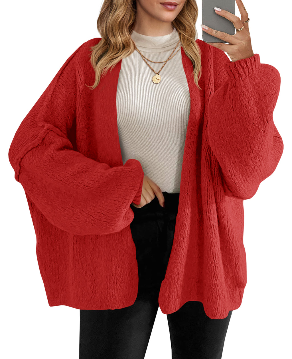 Saodimallsu Womens Lantern Sleeve Chunky Cardigan