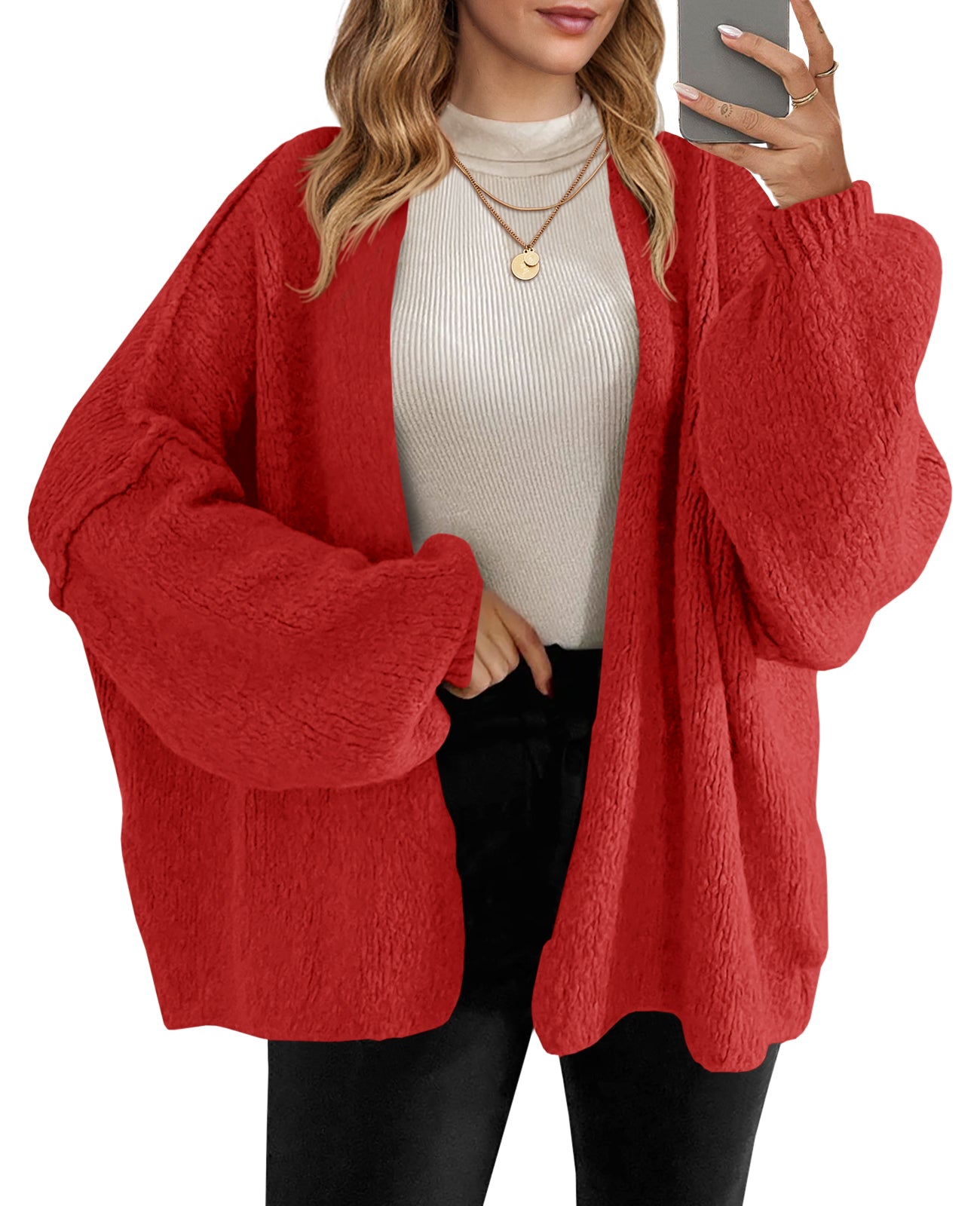 Saodimallsu Womens Lantern Sleeve Chunky Cardigan