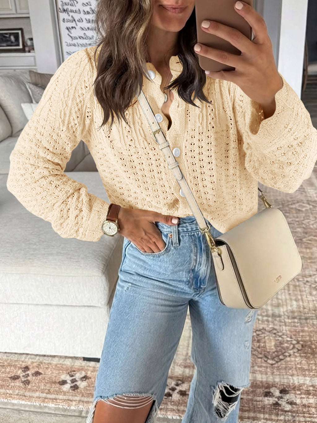 Saodimallsu Womens Crochet Cotton Knit Cardigans
