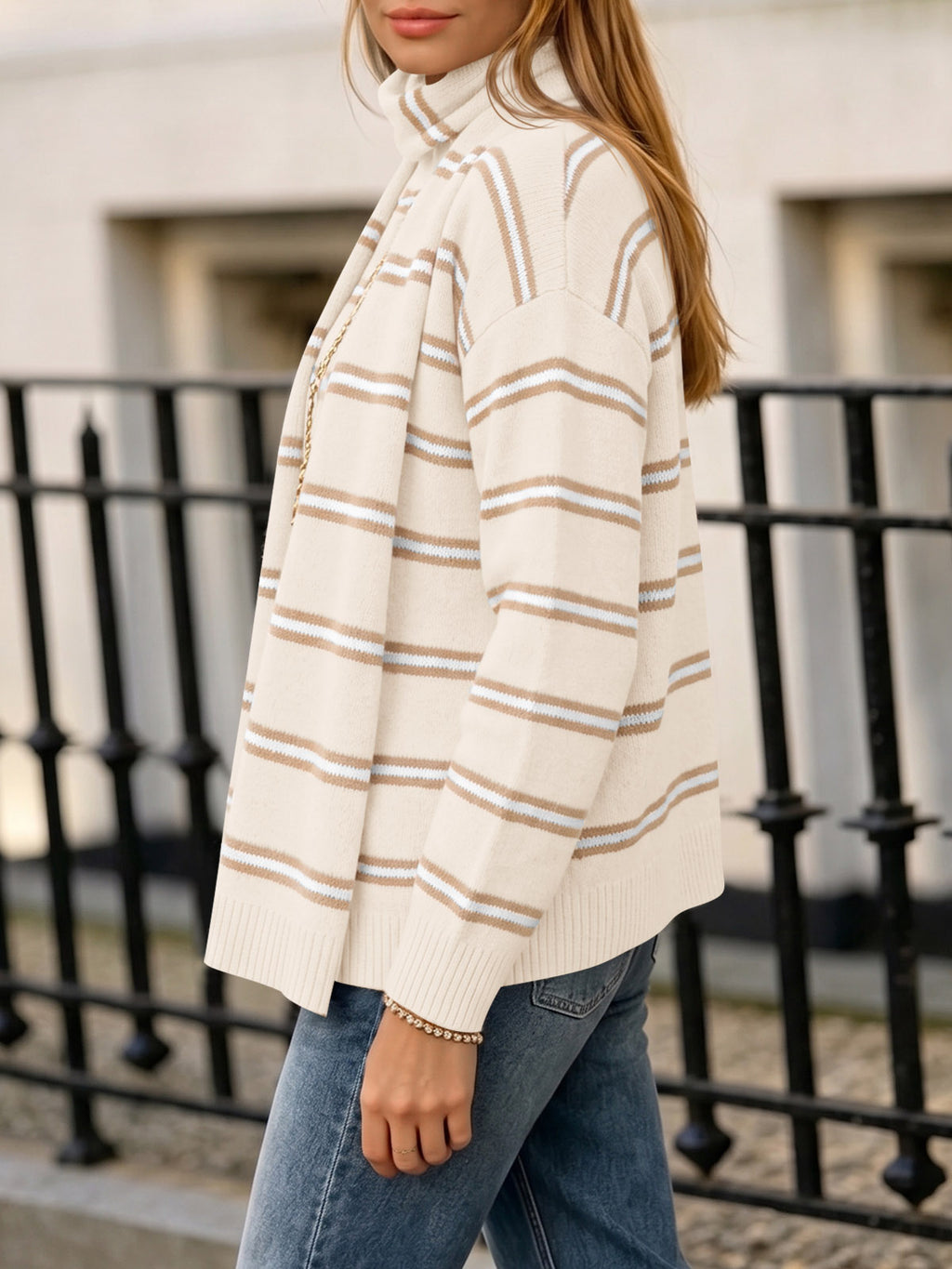 Saodimallsu Striped Knit Button Cardigan