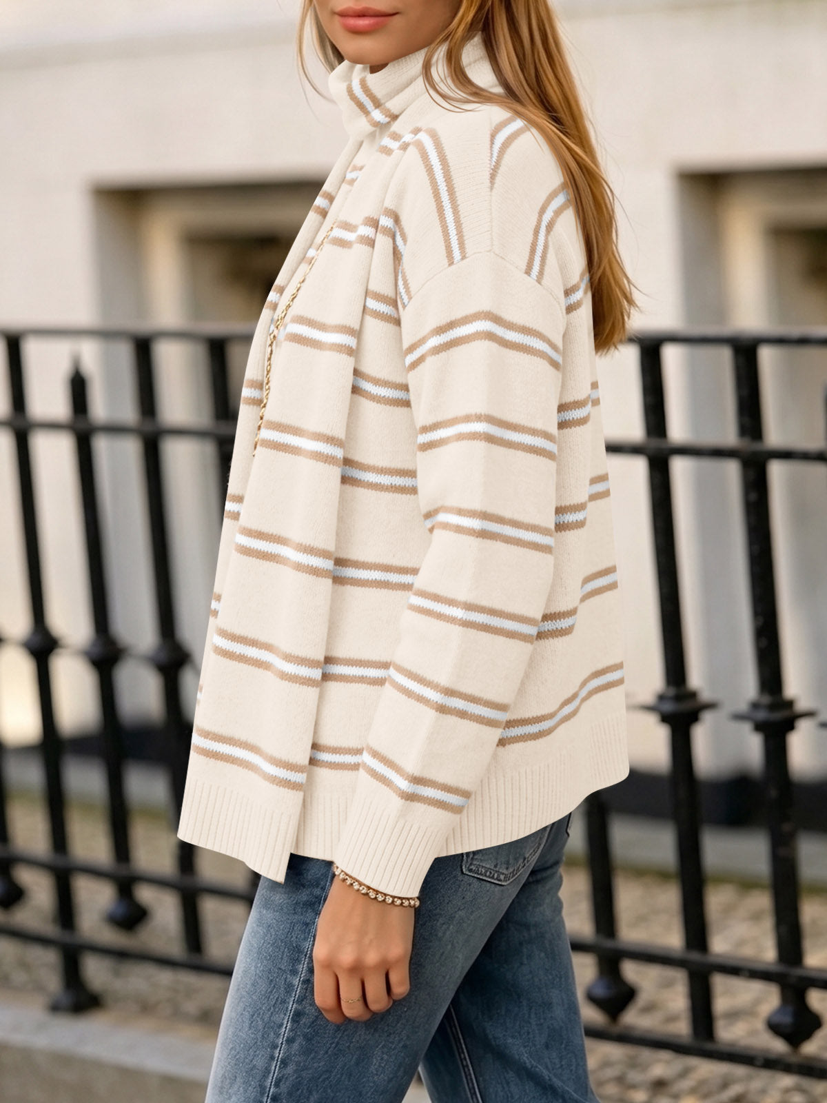 Saodimallsu Striped Knit Button Cardigan
