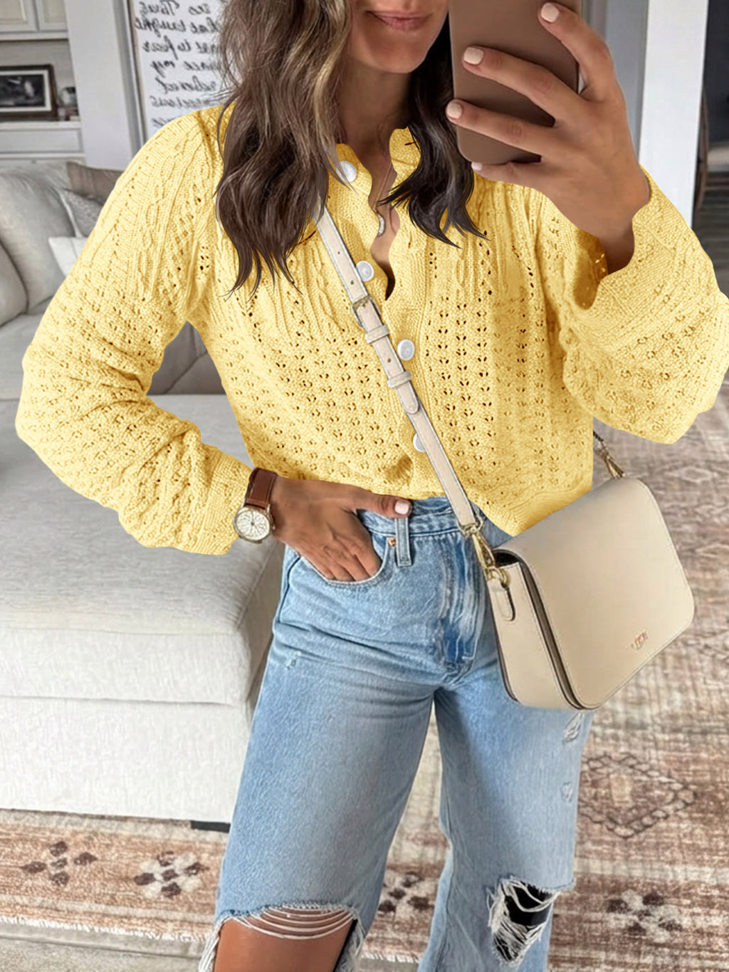 Saodimallsu Womens Crochet Cotton Knit Cardigans