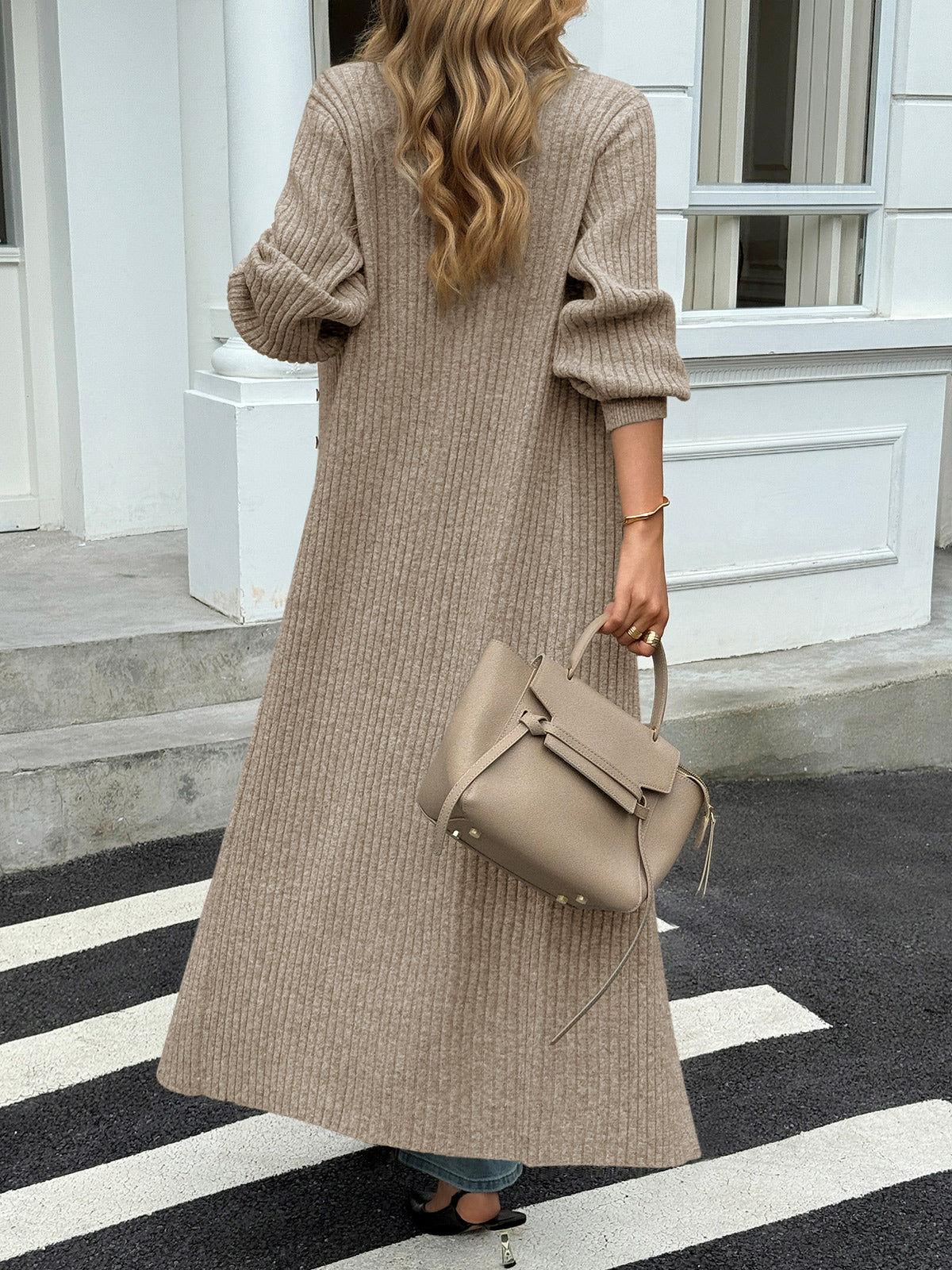 Saodimallsu Khaki Womens V Neck Cardigan