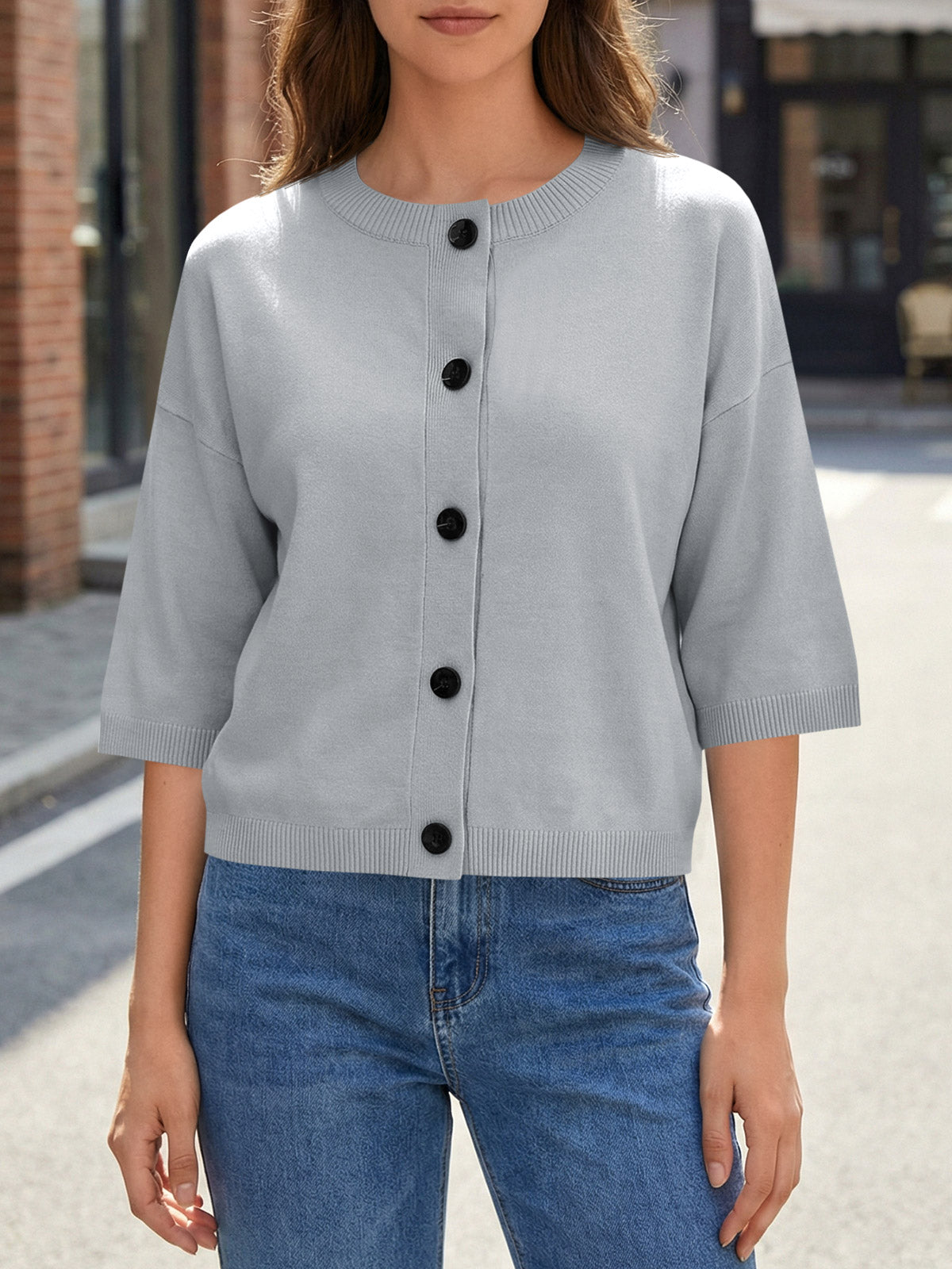 Saodimallsu Womens Short Sleeve Button Down Cardigan